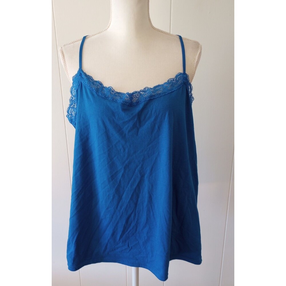 lace trim cami tank top womens 3X cotton stretch blue Y2K 90s mix&co